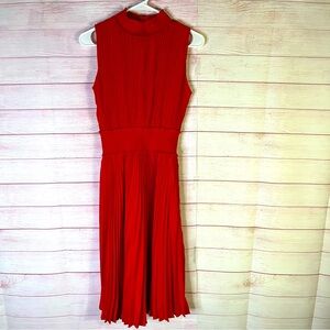 Nanette Lepore Red Smocked‎ Neck Sleeveless Pleated Dress Size 6